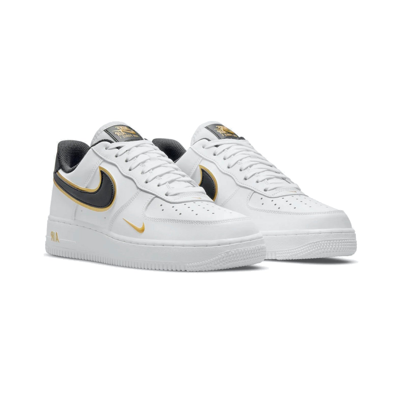 Nike Air Force 1 Low Bianco con Doppio Swoosh Nero e Oro Metallizzato