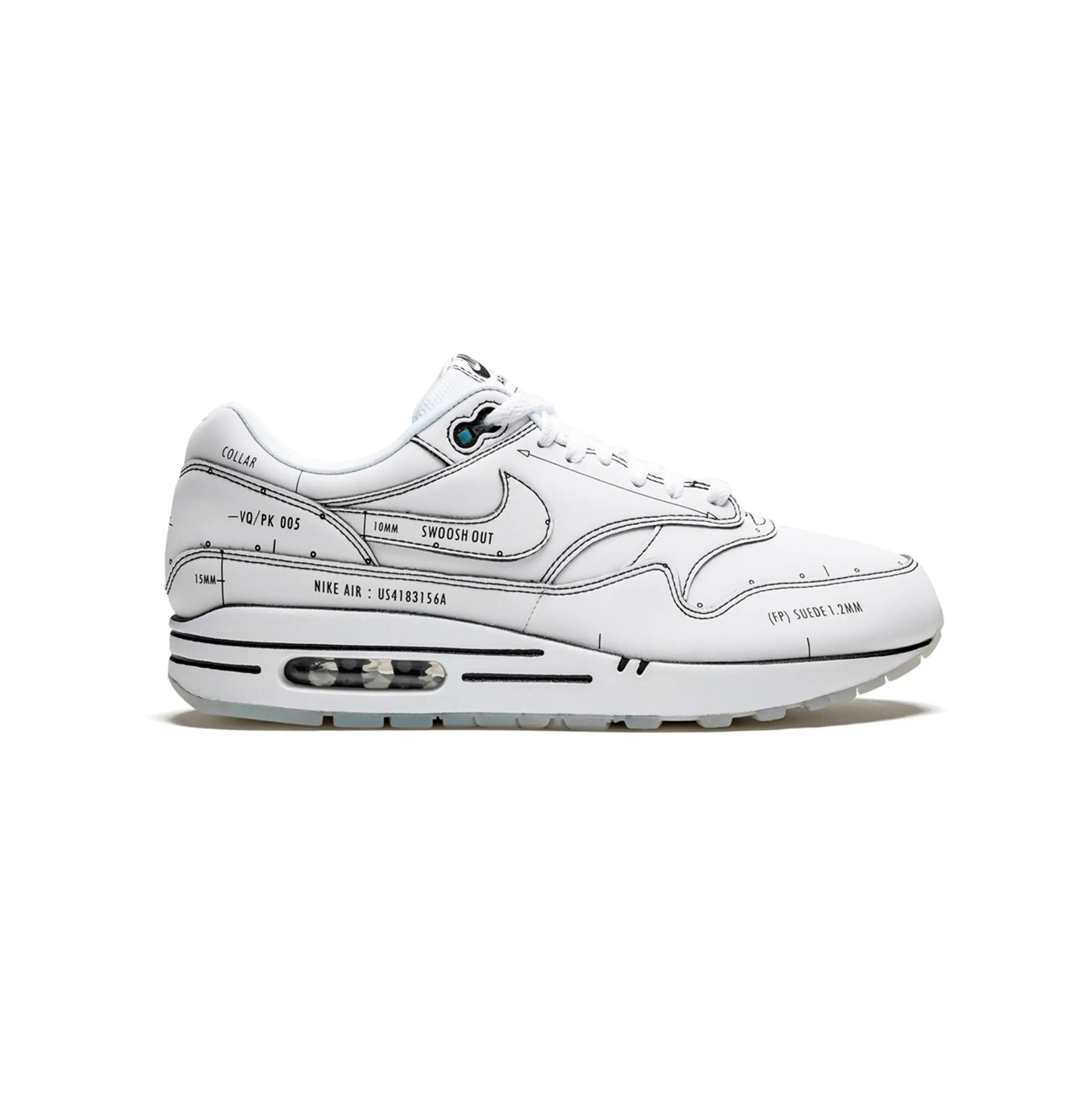 Nike Air Max 1 Sketch Schematic Bianco Uomo Sneakers Design Esclusivo