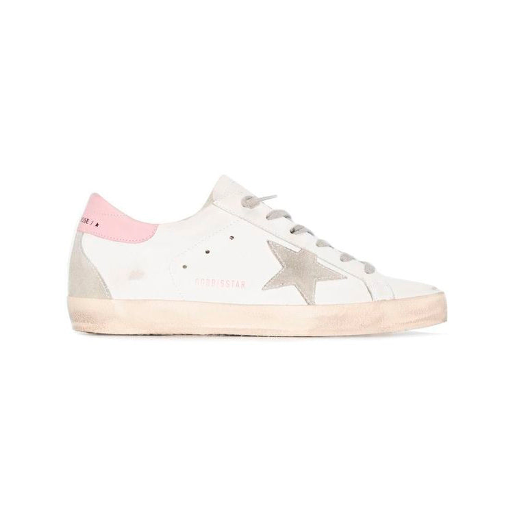 Golden Goose Pure Star Sneakers Bianche con Stella Rosa e Grigia