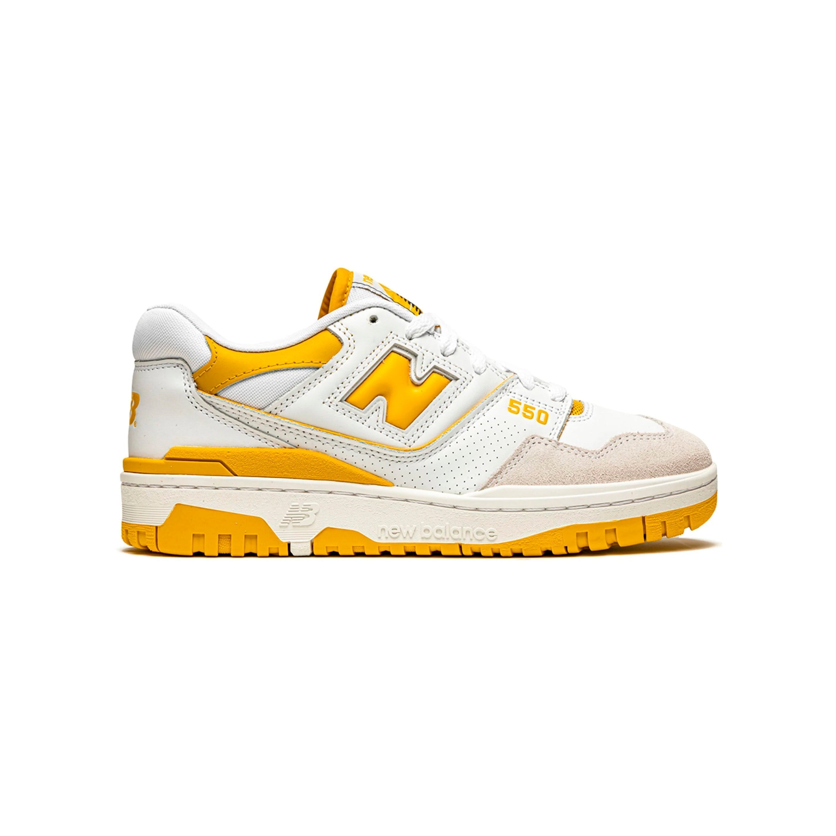 New Balance 550 Scarpe Uomo Bianche e Giallo Oro Stile Retro Sportivo