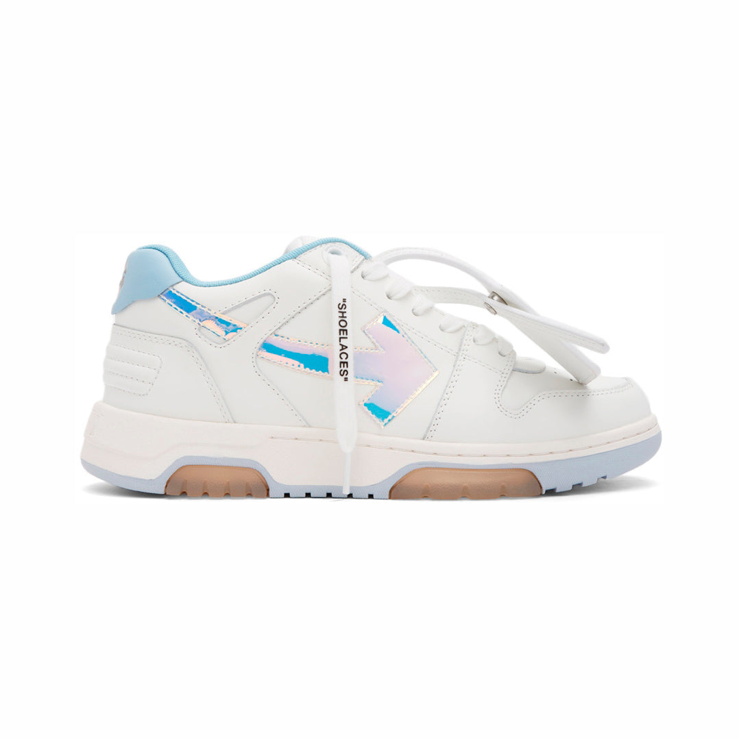 Off-White Out Of Office Sneakers Pelle Bianche e Blu Iridescenti Uomo