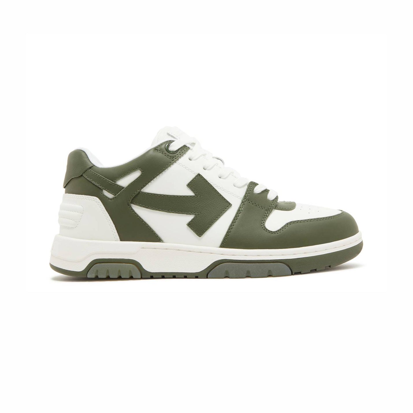Off-White Out Of Office Sneakers Pelle Bianche e Khaki Uomo