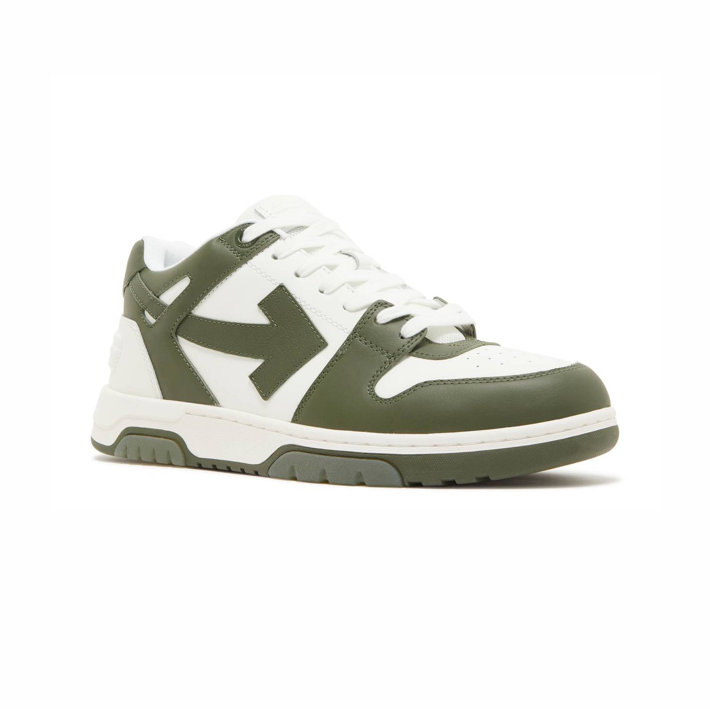 Off-White Out Of Office Sneakers Pelle Bianche e Khaki Uomo