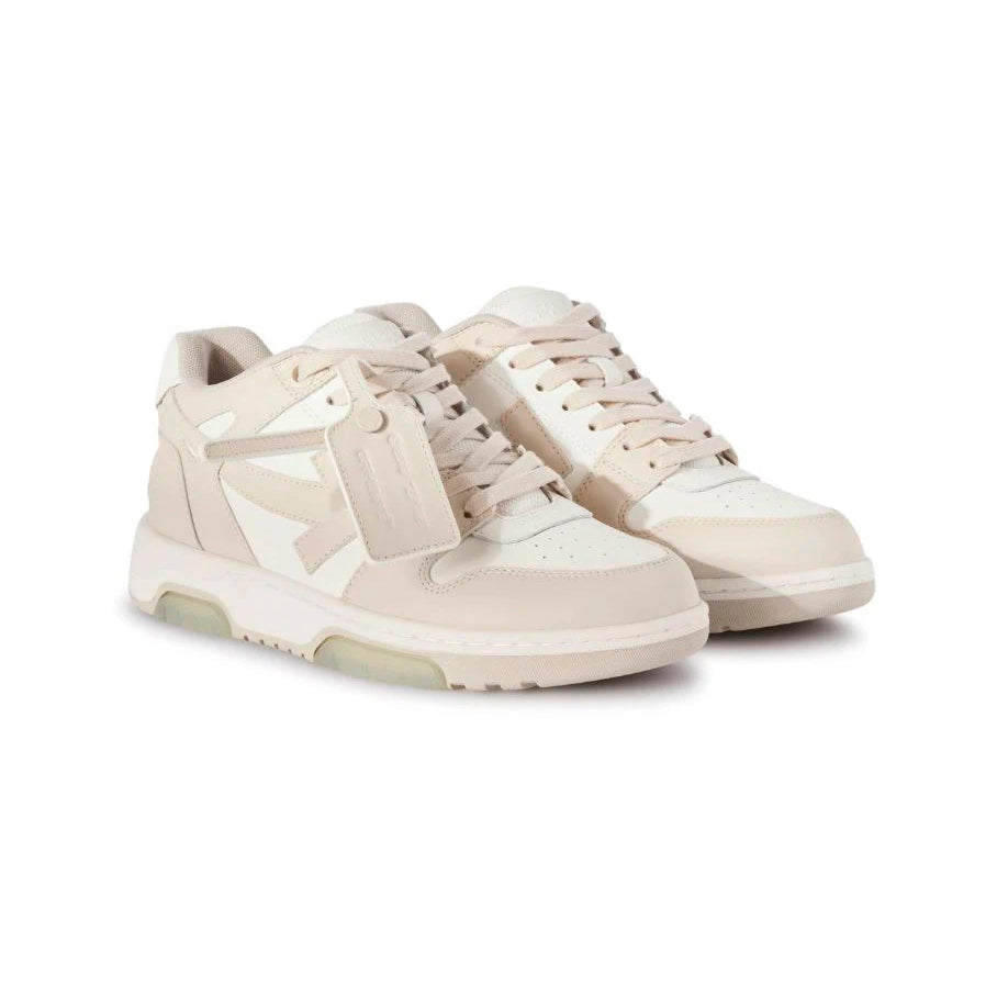 Off-White Out Of Office Sneakers Pelle Bianche e Beige Uomo Eleganti