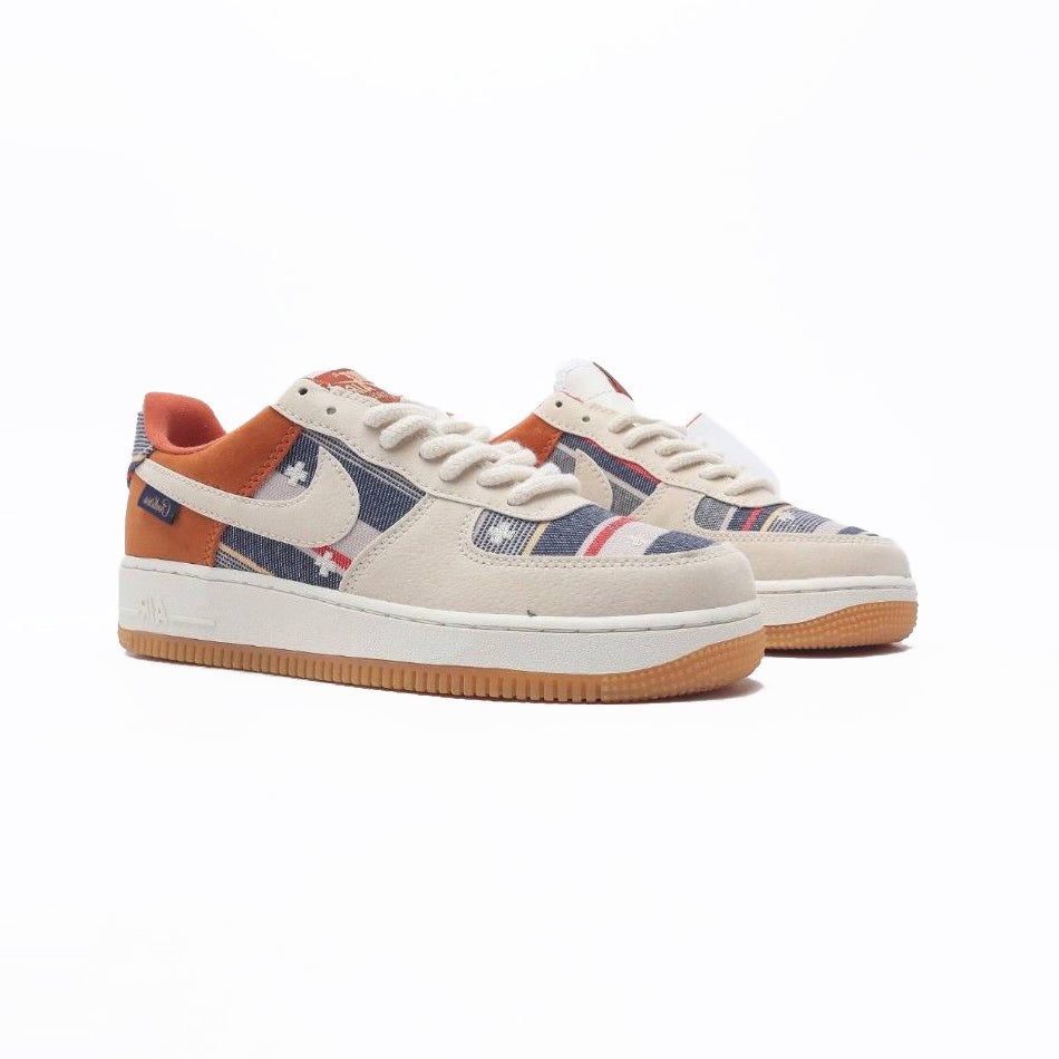 Nike Air Force 1 '07 Premium Tomaia Tessuto Multicolore e Pelle Marrone