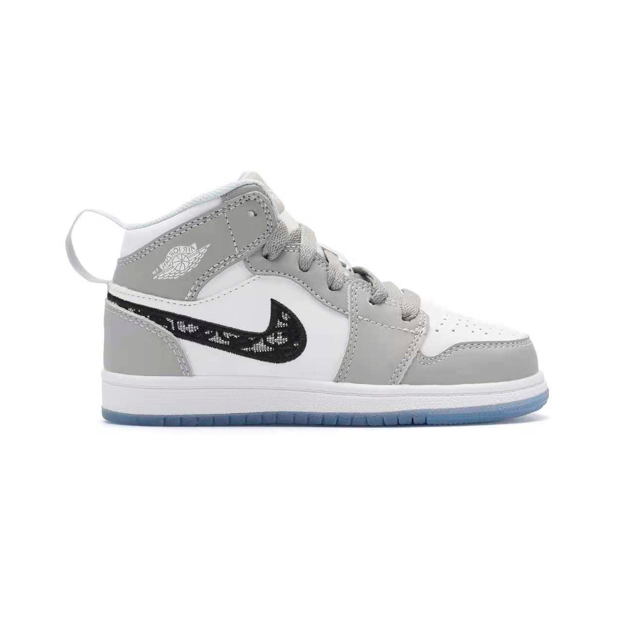 Nike Air Jordan 1 Mid Bambino Grigie e Bianche Stile Dior