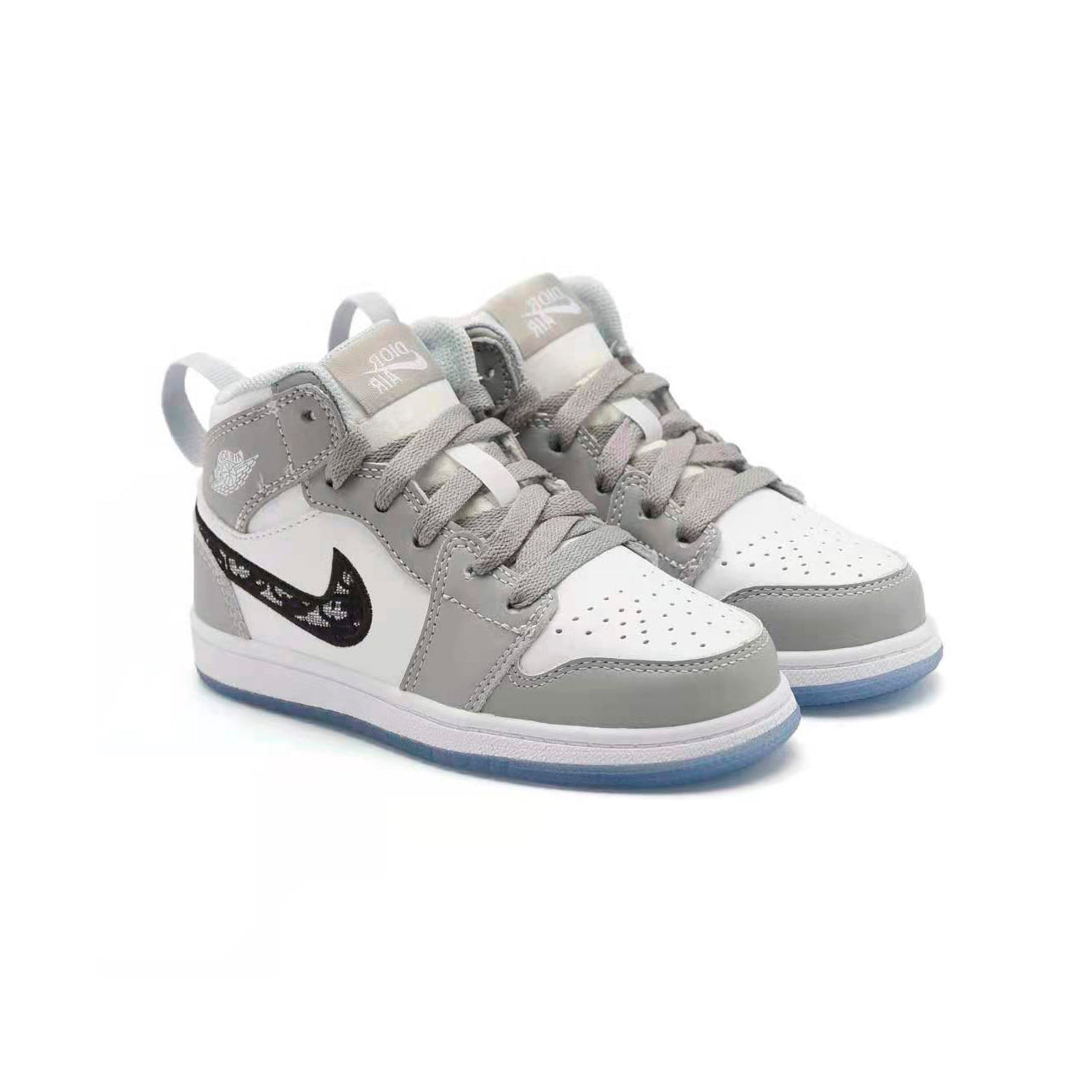 Nike Air Jordan 1 Mid Bambino Grigie e Bianche Stile Dior