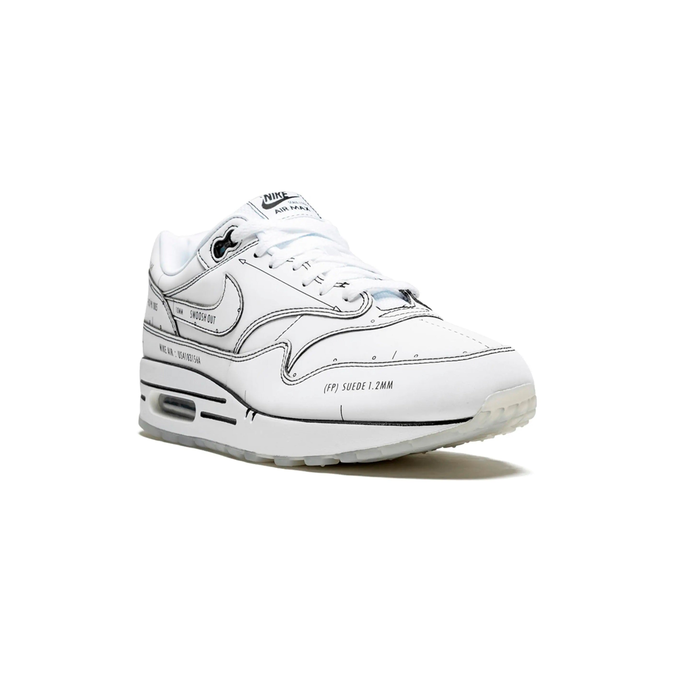 Nike Air Max 1 Sketch Schematic Bianco Uomo Sneakers Design Esclusivo
