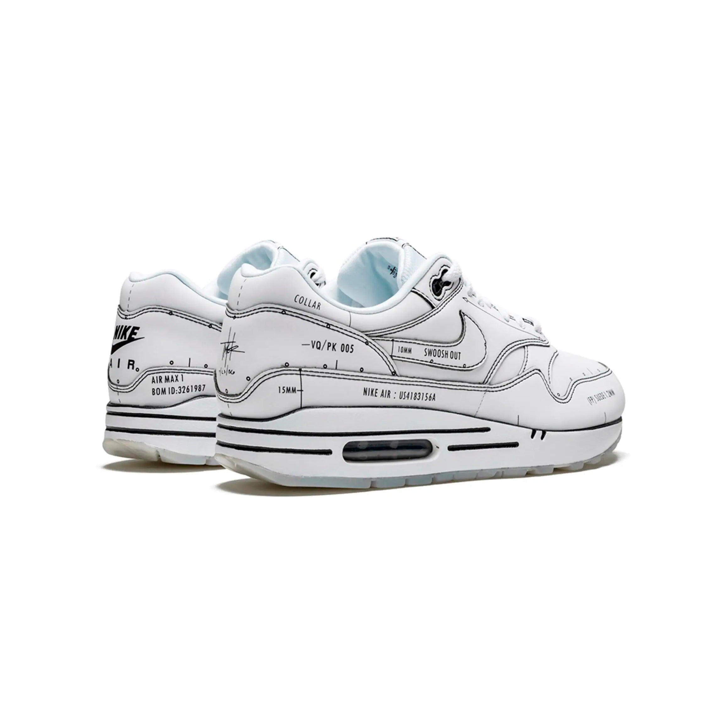 Nike Air Max 1 Sketch Schematic Bianco Uomo Sneakers Design Esclusivo