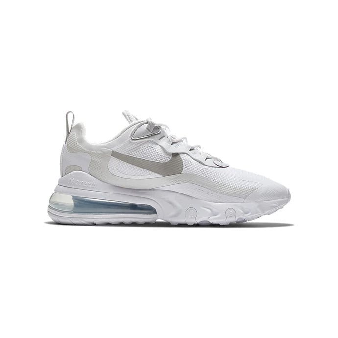 Nike Air Max 270 React Bianca con Dettagli Grigio Fumo Chiaro