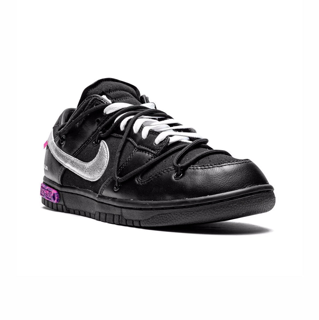 Nike Dunk Low Nere x Off-White con Dettagli Argento e Viola