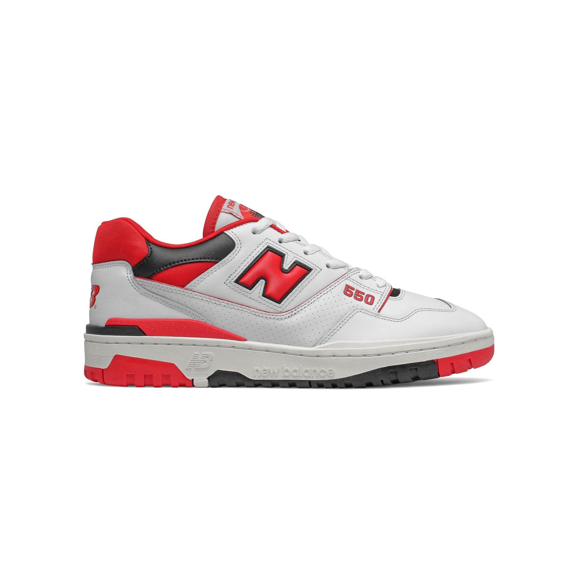 New Balance 550 Scarpe Uomo Bianche Rosse e Nere Stile Retro Basket